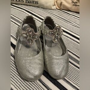 Tory Burch Silver Minnie Embellished Two Way Ballet Flat Size 8 Worn Condition
